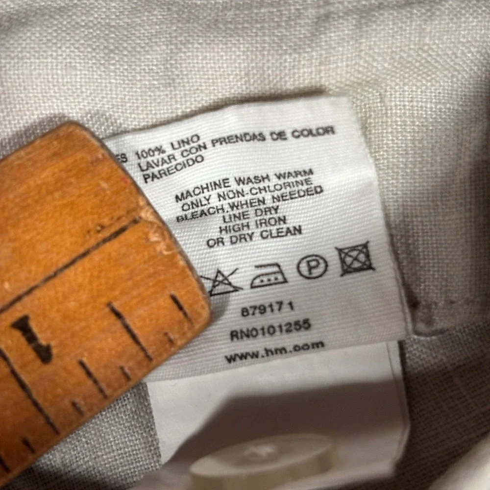 H&M‎ 100% Linen Tie Cuff Pants Womens 4 Beige Low Rise Straight Leg Trousers